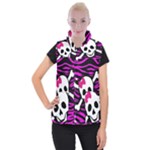 Pink Zebra Skull Women s Button Up Vest