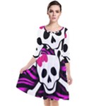 Pink Zebra Skull Quarter Sleeve Waist Band Dress