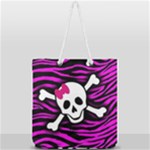 Pink Zebra Skull Full Print Rope Handle Tote (Large)