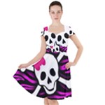 Pink Zebra Skull Cap Sleeve Midi Dress