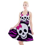 Pink Zebra Skull Halter Party Swing Dress 