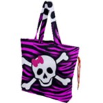 Pink Zebra Skull Drawstring Tote Bag