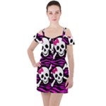 Pink Zebra Skull Ruffle Cut Out Chiffon Playsuit