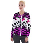 Pink Zebra Skull Velour Zip Up Jacket