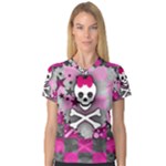 Princess Skull Heart V-Neck Sport Mesh Tee