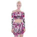 Princess Skull Heart Off Shoulder Top with Mini Skirt Set