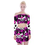 Punk Skull Princess Off Shoulder Top with Mini Skirt Set