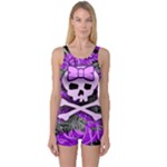 Purple Girly Skull One Piece Boyleg Swimsuit