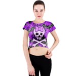 Purple Girly Skull Crew Neck Crop Top