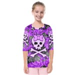 Purple Girly Skull Kids  Quarter Sleeve Raglan Tee