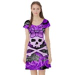 Purple Girly Skull Short Sleeve Skater Dress