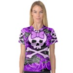 Purple Girly Skull V-Neck Sport Mesh Tee