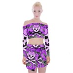 Purple Girly Skull Off Shoulder Top with Mini Skirt Set