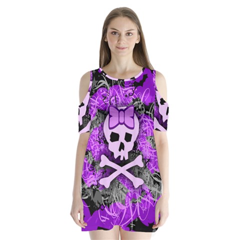 Purple Girly Skull Shoulder Cutout Velvet One Piece from ArtsNow.com