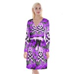 Purple Girly Skull Long Sleeve Velvet Front Wrap Dress