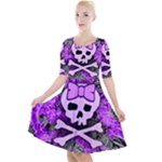 Purple Girly Skull Quarter Sleeve A-Line Dress