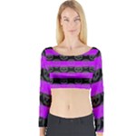 Purple Goth Skulls  Long Sleeve Crop Top