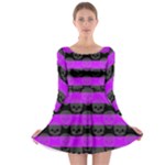 Purple Goth Skulls  Long Sleeve Skater Dress