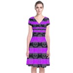 Purple Goth Skulls  Short Sleeve Front Wrap Dress