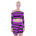 Purple Goth Skulls  Off Shoulder Top with Mini Skirt Set