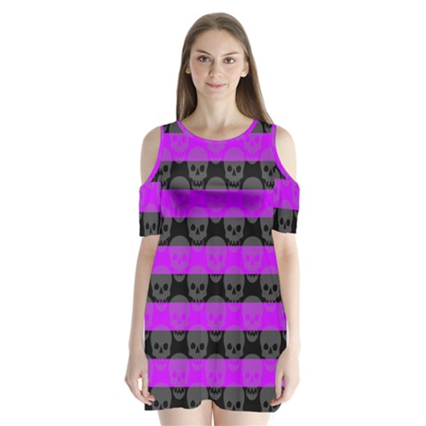 Purple Goth Skulls  Shoulder Cutout Velvet One Piece from ArtsNow.com