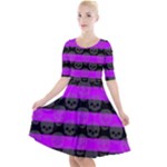 Purple Goth Skulls  Quarter Sleeve A-Line Dress