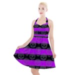 Purple Goth Skulls  Halter Party Swing Dress 