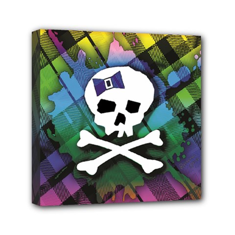 Rainbow Plaid Skull Mini Canvas 6  x 6  (Stretched) from ArtsNow.com