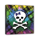 Rainbow Plaid Skull Mini Canvas 6  x 6  (Stretched)