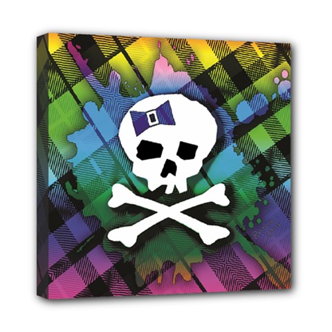 Rainbow Plaid Skull Mini Canvas 8  x 8  (Stretched) from ArtsNow.com