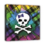 Rainbow Plaid Skull Mini Canvas 8  x 8  (Stretched)