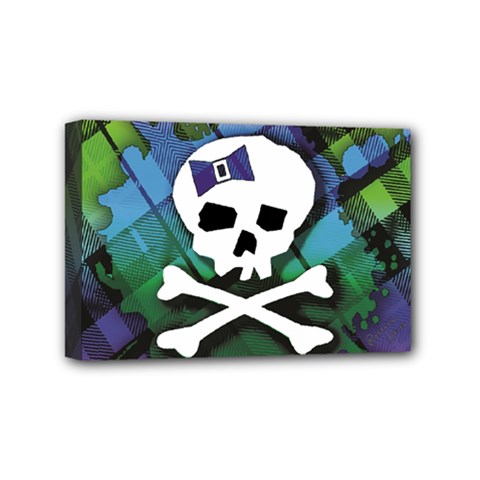 Rainbow Plaid Skull Mini Canvas 6  x 4  (Stretched) from ArtsNow.com