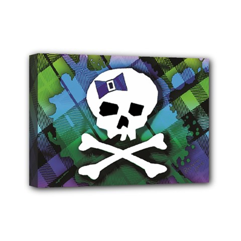 Rainbow Plaid Skull Mini Canvas 7  x 5  (Stretched) from ArtsNow.com