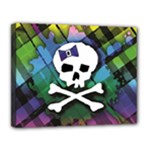 Rainbow Plaid Skull Canvas 14  x 11  (Stretched)