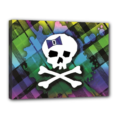 Rainbow Plaid Skull Canvas 16  x 12  (Stretched) from ArtsNow.com