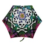 Rainbow Plaid Skull Mini Folding Umbrella
