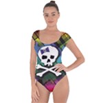 Rainbow Plaid Skull Short Sleeve Leotard 