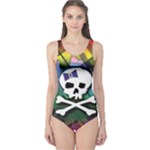 Rainbow Plaid Skull One Piece Swimsuit