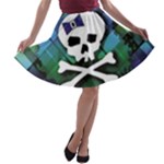 Rainbow Plaid Skull A-line Skater Skirt