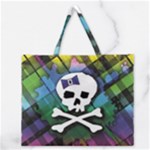 Rainbow Plaid Skull Zipper Large Tote Bag