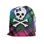 Rainbow Plaid Skull Drawstring Pouch (XL)