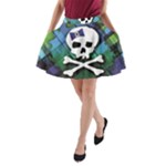 Rainbow Plaid Skull A-Line Pocket Skirt