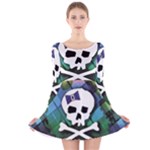 Rainbow Plaid Skull Long Sleeve Velvet Skater Dress