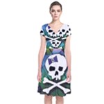 Rainbow Plaid Skull Short Sleeve Front Wrap Dress