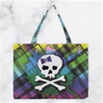 Rainbow Plaid Skull Medium Tote Bag