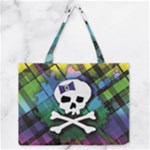 Rainbow Plaid Skull Zipper Medium Tote Bag