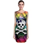 Rainbow Plaid Skull Sleeveless Velvet Midi Dress