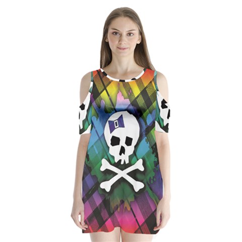 Rainbow Plaid Skull Shoulder Cutout Velvet One Piece from ArtsNow.com