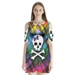 Rainbow Plaid Skull Shoulder Cutout Velvet One Piece