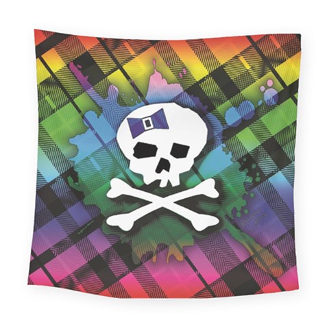 Rainbow Plaid Skull Square Tapestry (Large) from ArtsNow.com